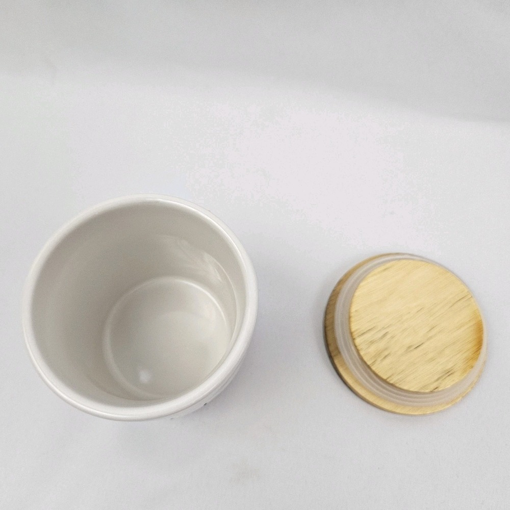 Rae Dunn Ceramic Salt Cellar Canister with Wooden Lid Farmhouse Decor White - Picture 5 of 12